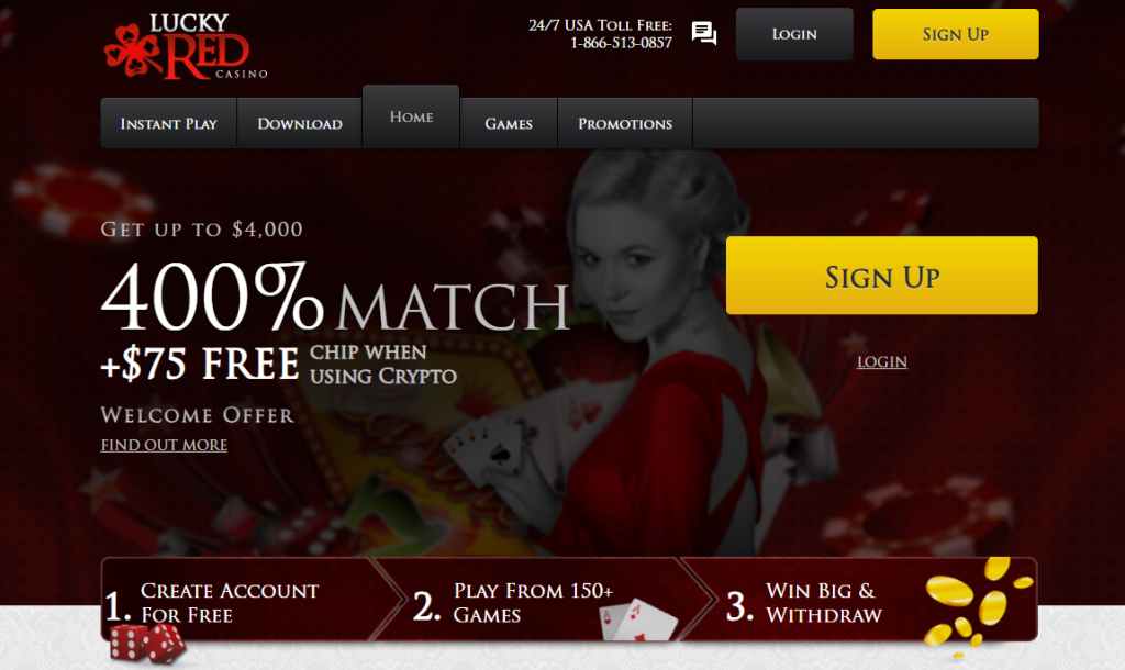 Lucky Red online casino layout with classic slots and table game options.